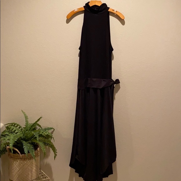 MILAN KISS Black Mock-Neck Tie-Waist Midi Dress - Picture 3 of 8